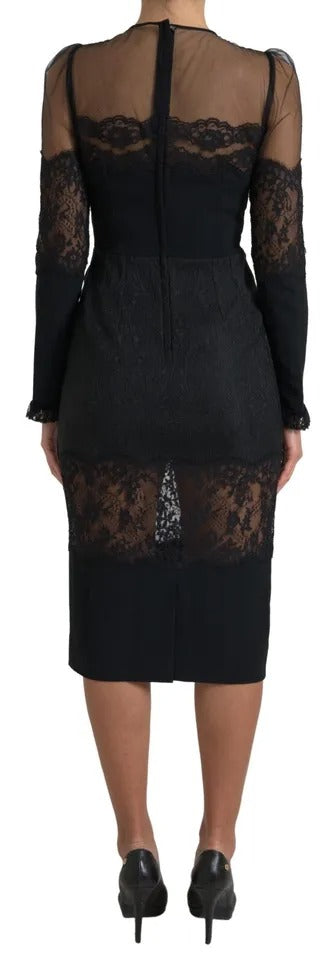 Dolce &amp; Gabbana Black midi dress in transparent floral lace