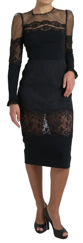 Dolce &amp; Gabbana Black midi dress in transparent floral lace