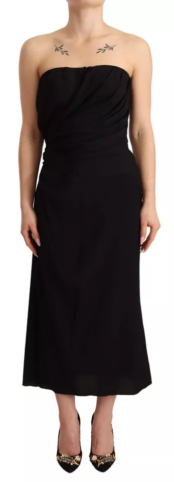 Dolce &amp; Gabbana Black strapless silk stretch midi dress