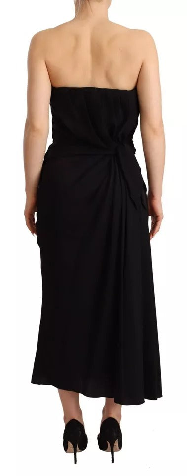 Dolce &amp; Gabbana Black strapless silk stretch midi dress