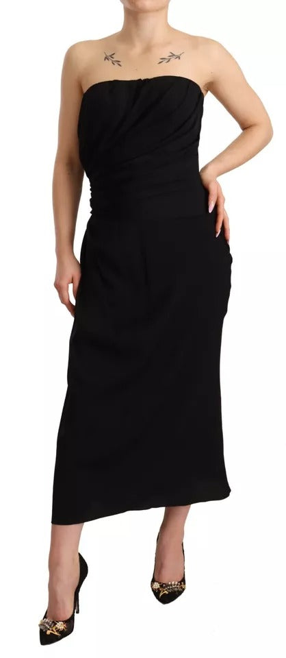 Dolce &amp; Gabbana Black strapless silk stretch midi dress