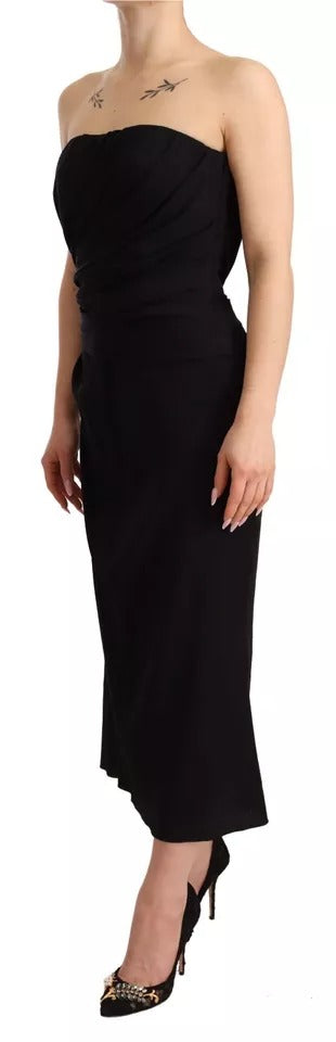 Dolce &amp; Gabbana Black strapless silk stretch midi dress