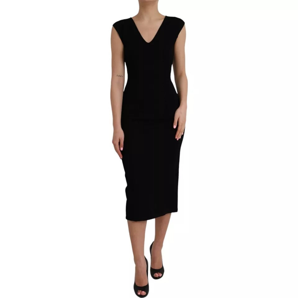 Dolce &amp; Gabbana Black sleeveless viscose bodycon midi dress