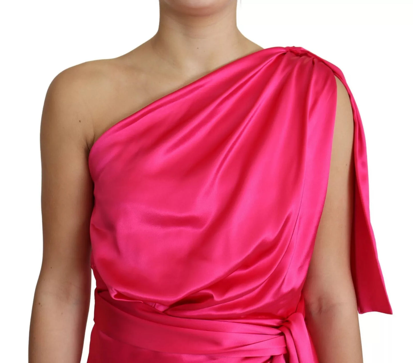 Dolce & Gabbana Fuchsia Fitted Cut One Shoulder Midikleid