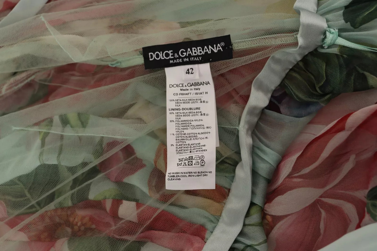 Dolce & Gabbana Grünes geblümtes langärmeliges Midikleid mit V-Ausschnitt