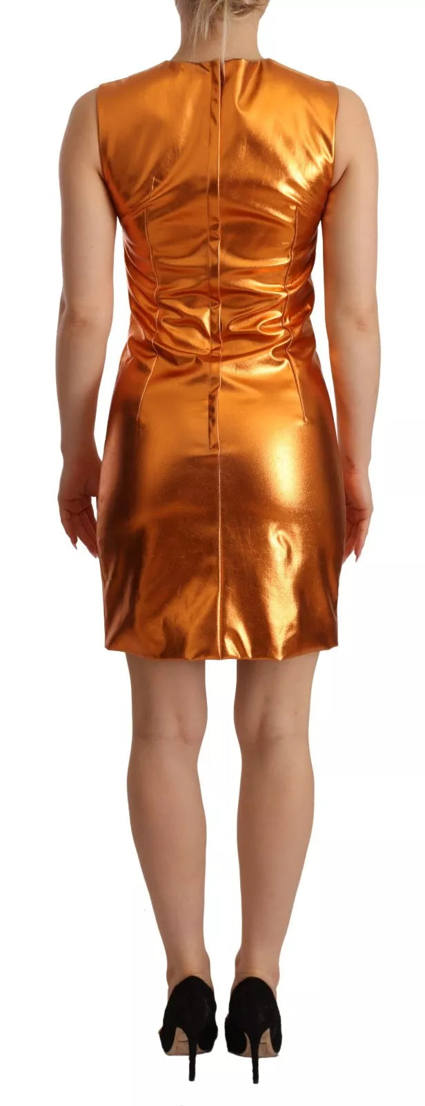 Dolce & Gabbana Metallic Orange Ärmelloses Etuikleid