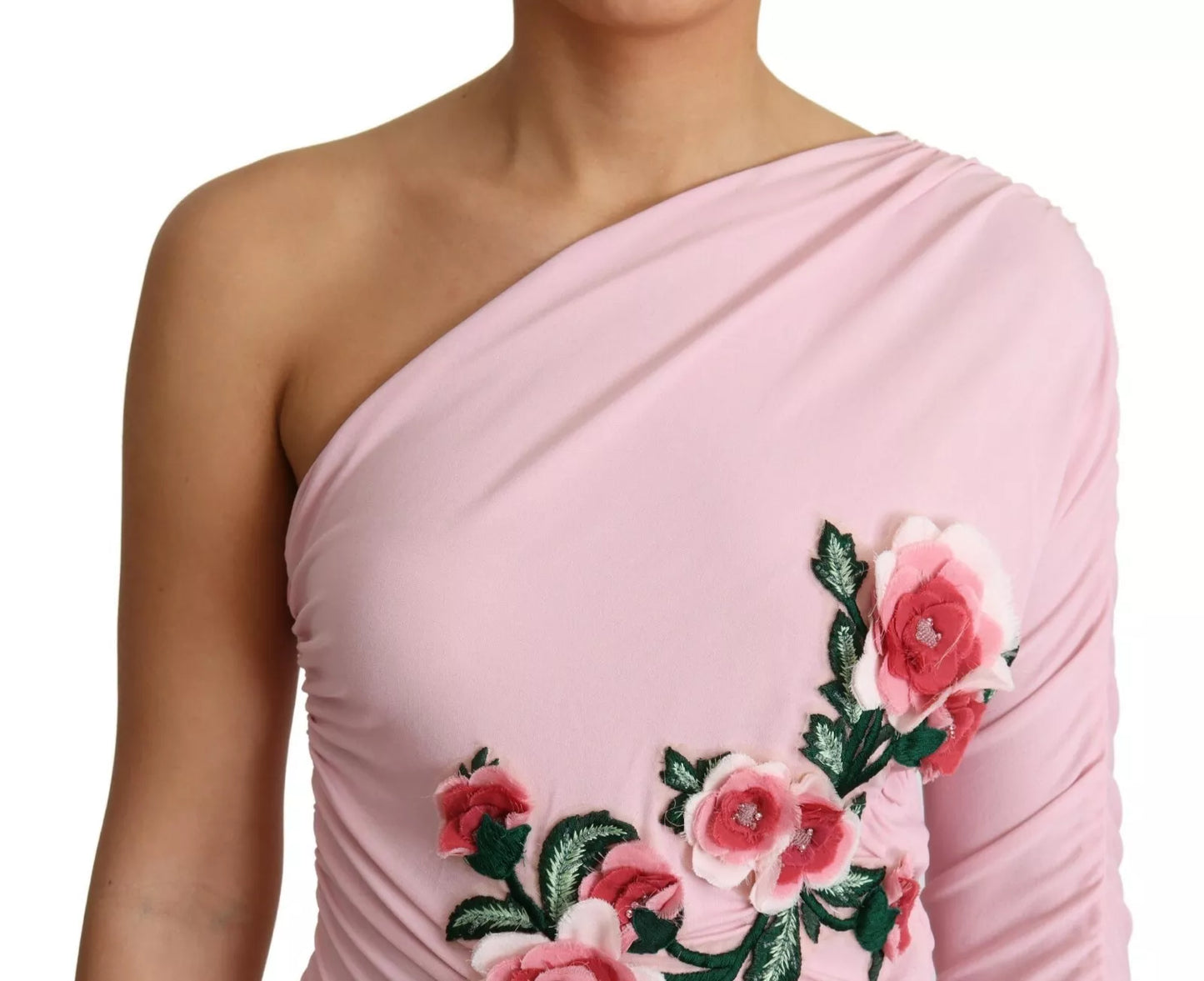 Dolce &amp; Gabbana pink floral one-shoulder dress