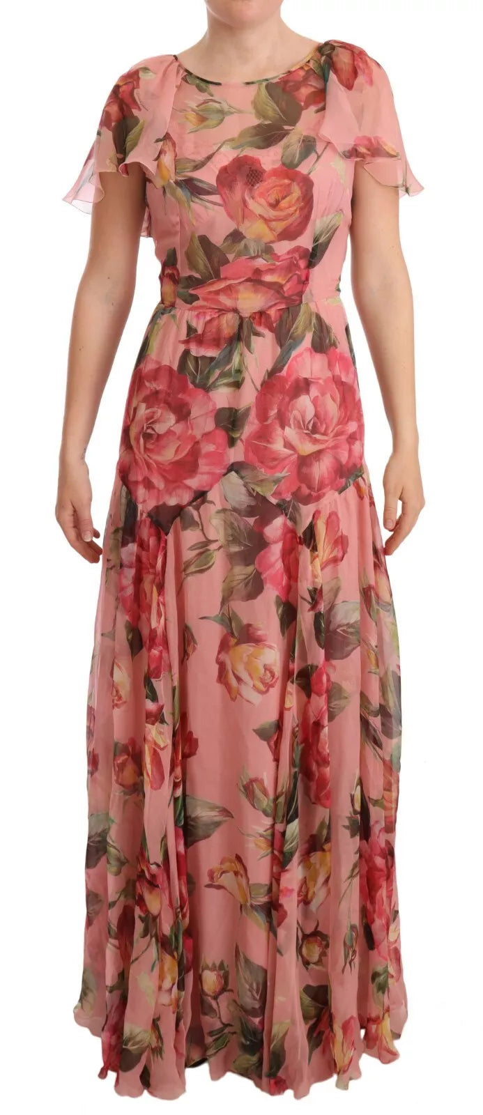 Dolce &amp; Gabbana pink floral print silk maxi dress