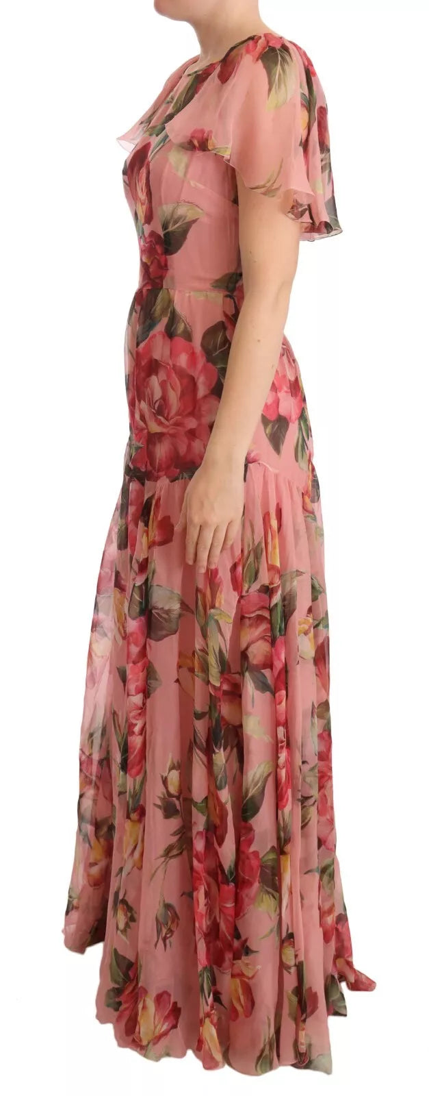 Dolce &amp; Gabbana pink floral print silk maxi dress