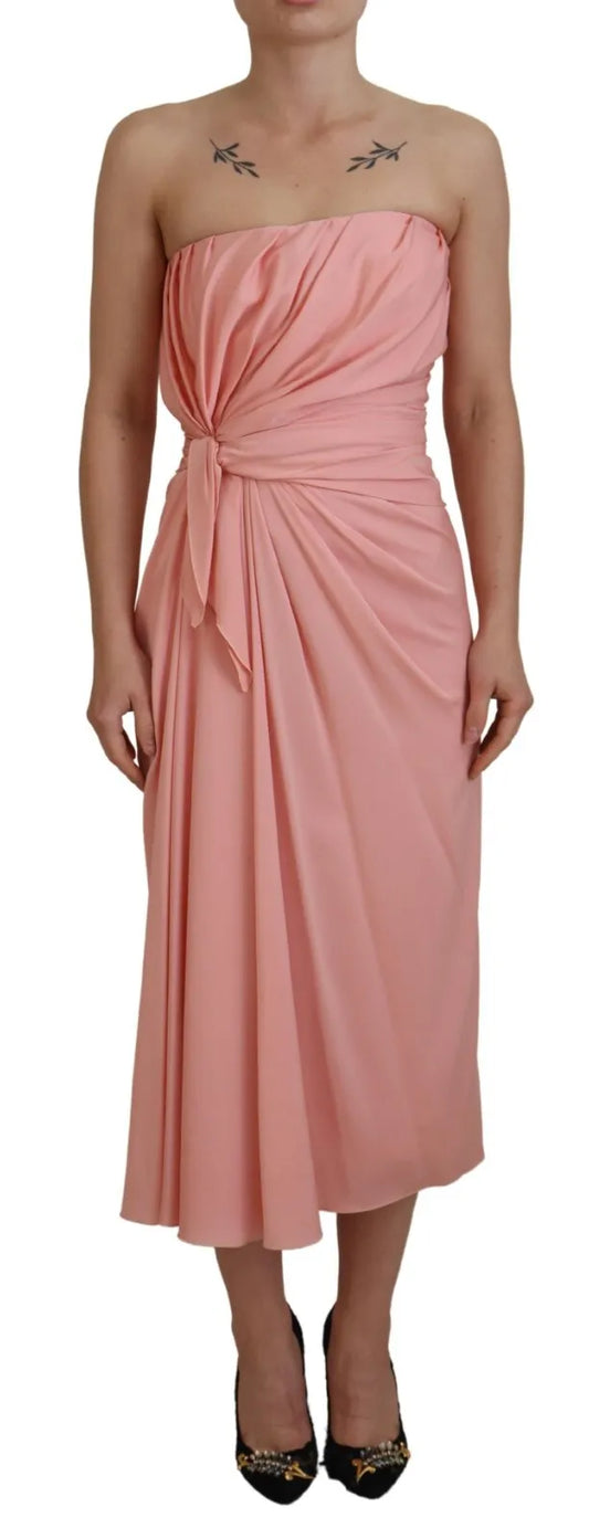 Dolce &amp; Gabbana Pink Silk Stretch Strapless Midi Dress