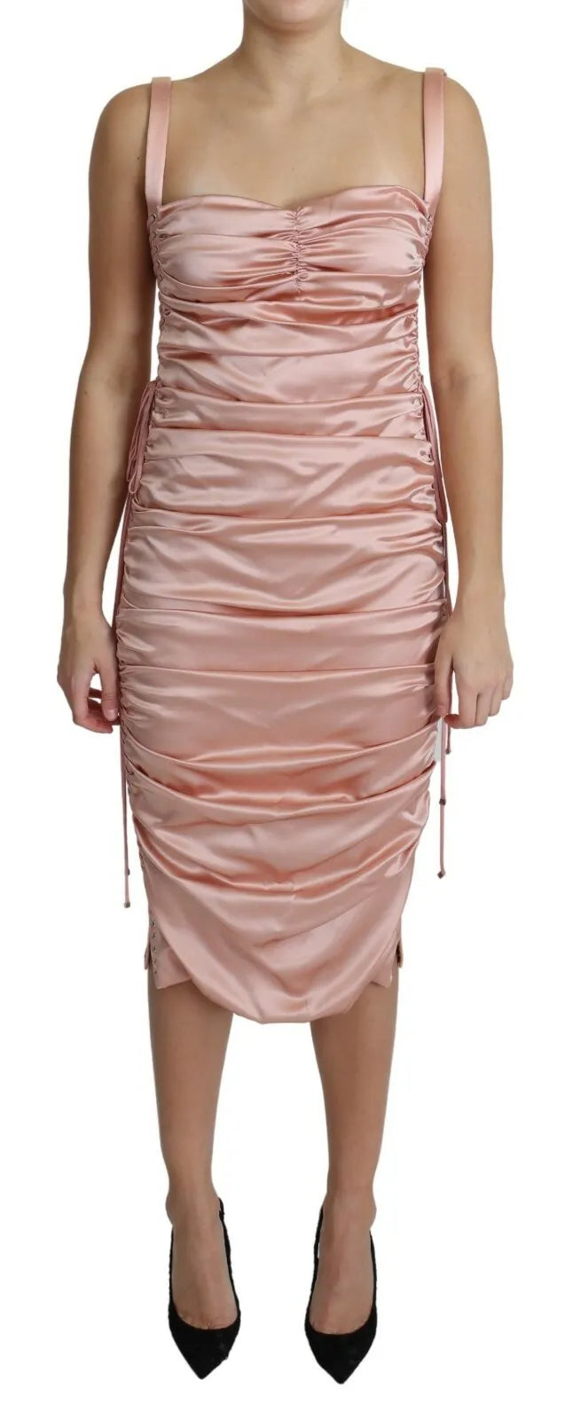 Dolce &amp; Gabbana Pink Spaghetti Strap Bodycon Midi Dress