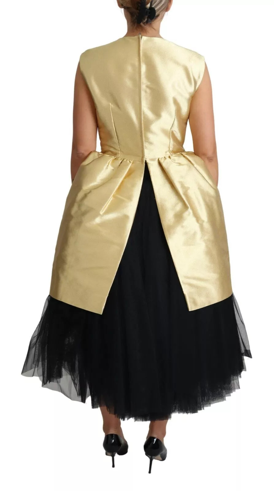 Dolce &amp; Gabbana Polyester Gold Sleeveless A-Line Tulle Dress