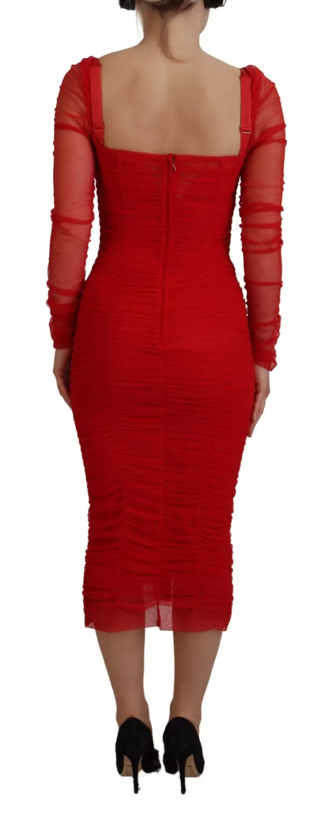 Dolce &amp; Gabbana Red Mesh Bodycon Sheath Dress Midi Dress