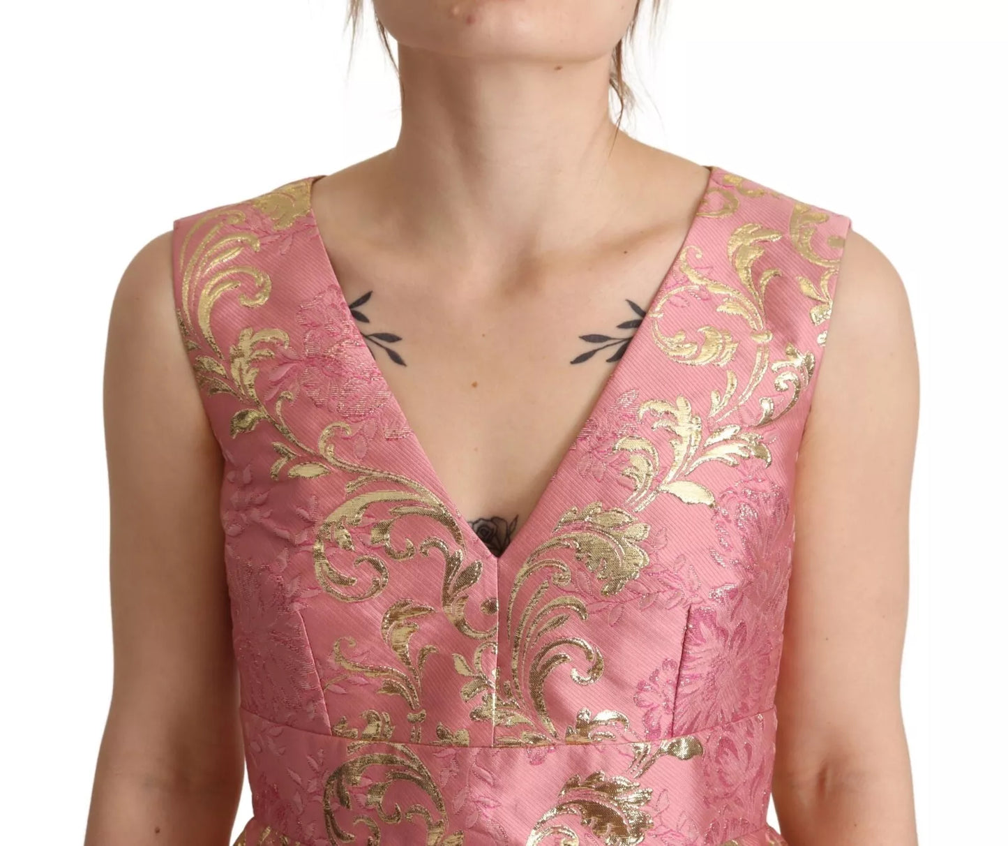 Dolce &amp; Gabbana Sundress Pink Floral Jacquard Sleeveless Mini Dress