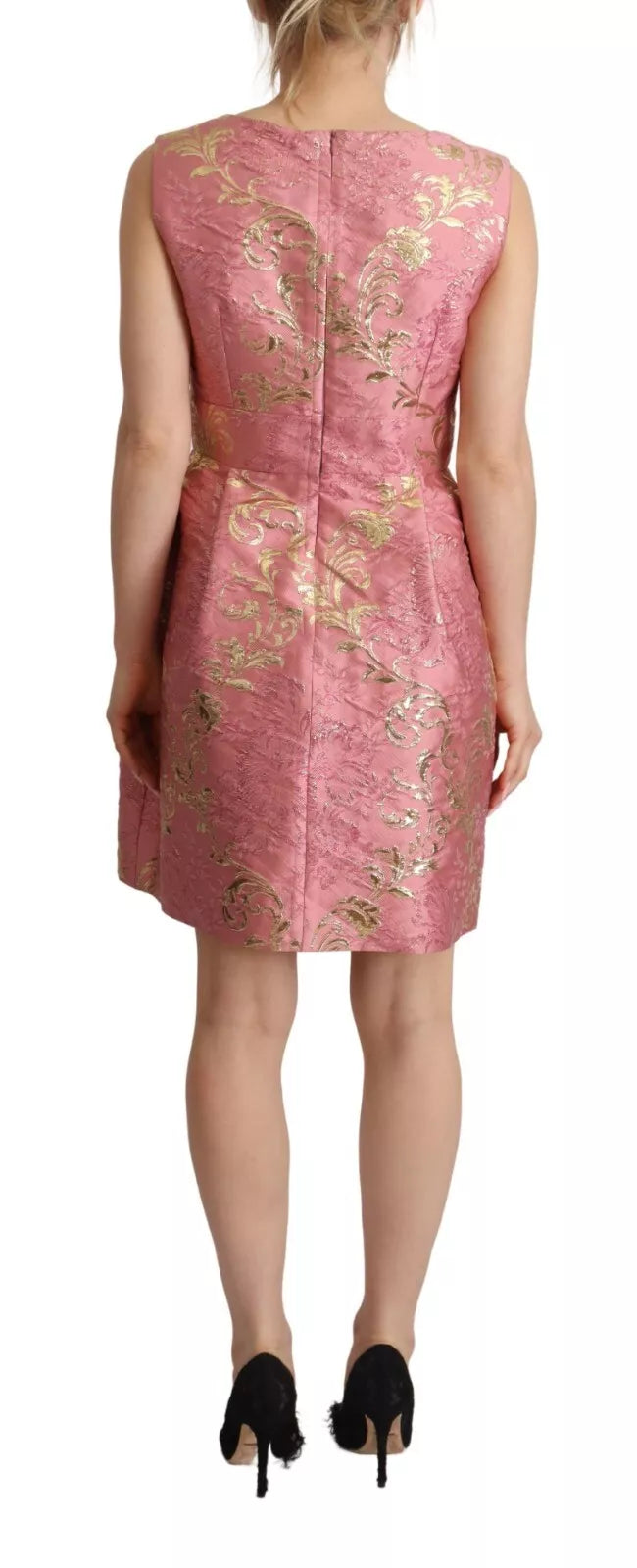 Dolce &amp; Gabbana Sundress Pink Floral Jacquard Sleeveless Mini Dress