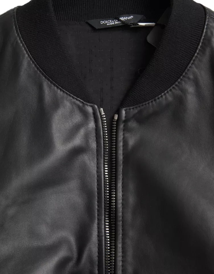 Dolce &amp; Gabbana Black Full Zip Bomber Leather Jacket and Biker Blouson