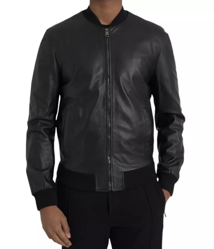 Dolce &amp; Gabbana Black Full Zip Bomber Leather Jacket and Biker Blouson