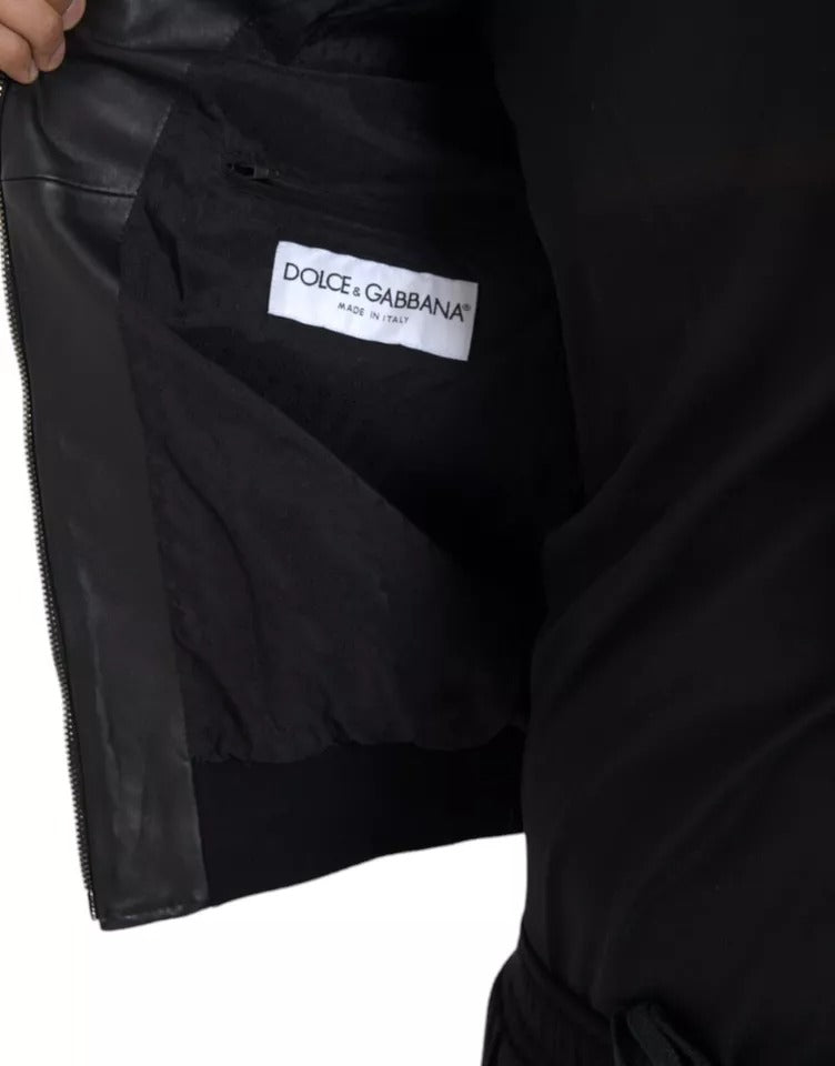 Dolce &amp; Gabbana Black Full Zip Bomber Leather Jacket and Biker Blouson