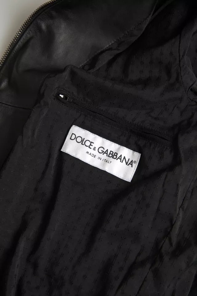 Dolce &amp; Gabbana Black Full Zip Bomber Leather Jacket and Biker Blouson