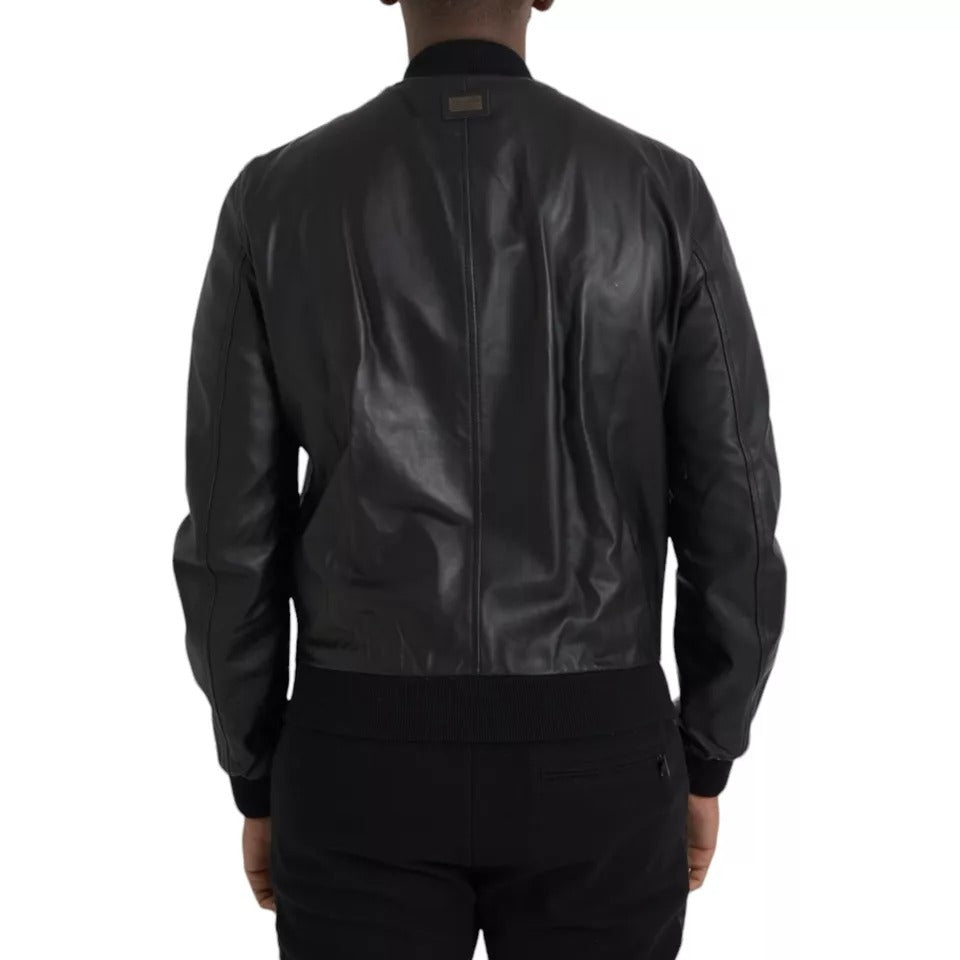 Dolce &amp; Gabbana Black Full Zip Bomber Leather Jacket and Biker Blouson