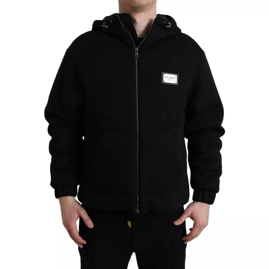 Dolce &amp; Gabbana Black Cotton Bomber Jacket with Logo Hood