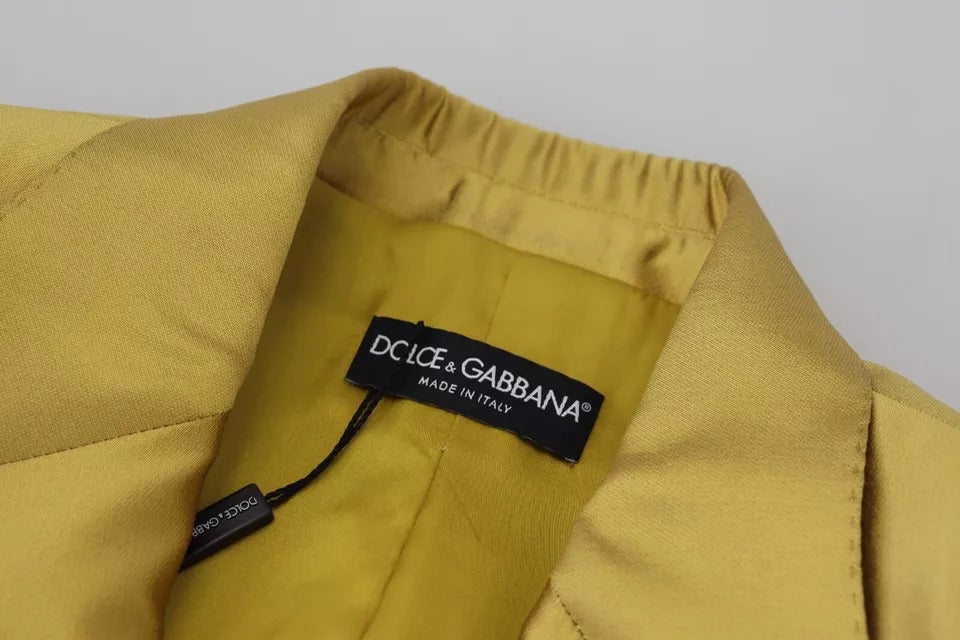 Dolce &amp; Gabbana Gold Satin Long Sleeve Blazer Coat Jacket