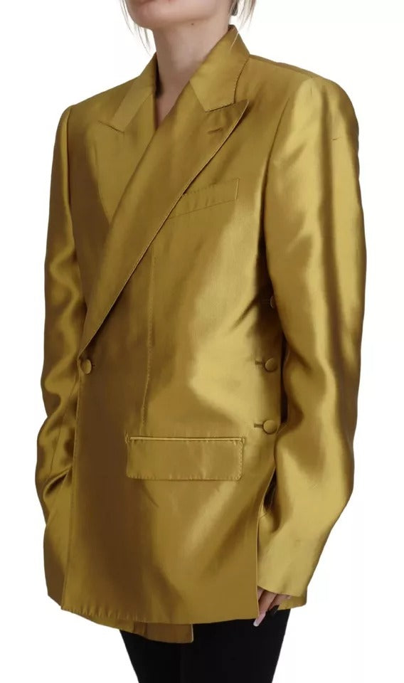 Dolce &amp; Gabbana Gold Satin Long Sleeve Blazer Coat Jacket