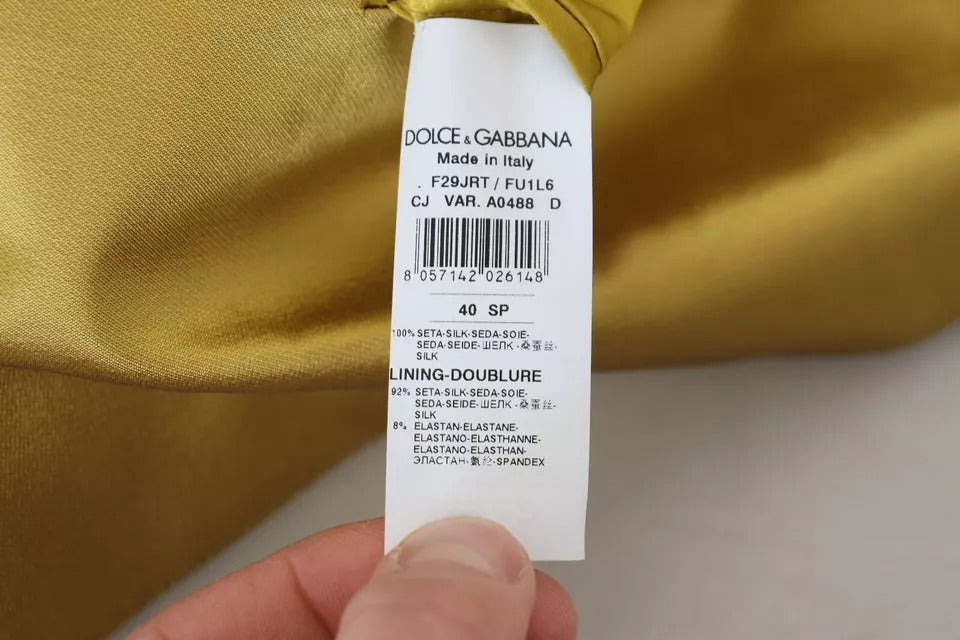 Dolce &amp; Gabbana Gold Satin Long Sleeve Blazer Coat Jacket