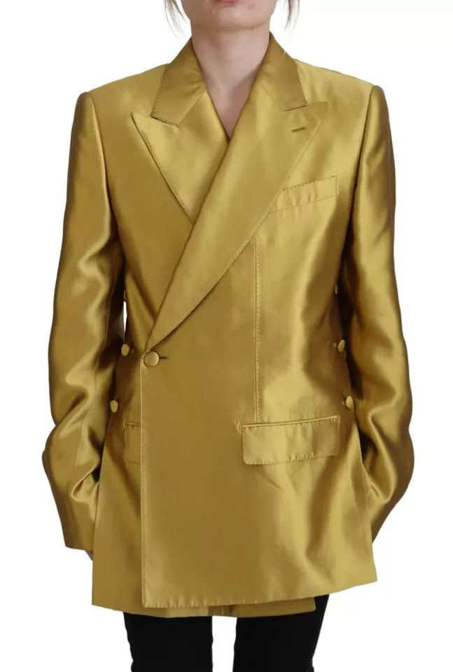 Dolce &amp; Gabbana Gold Satin Long Sleeve Blazer Coat Jacket