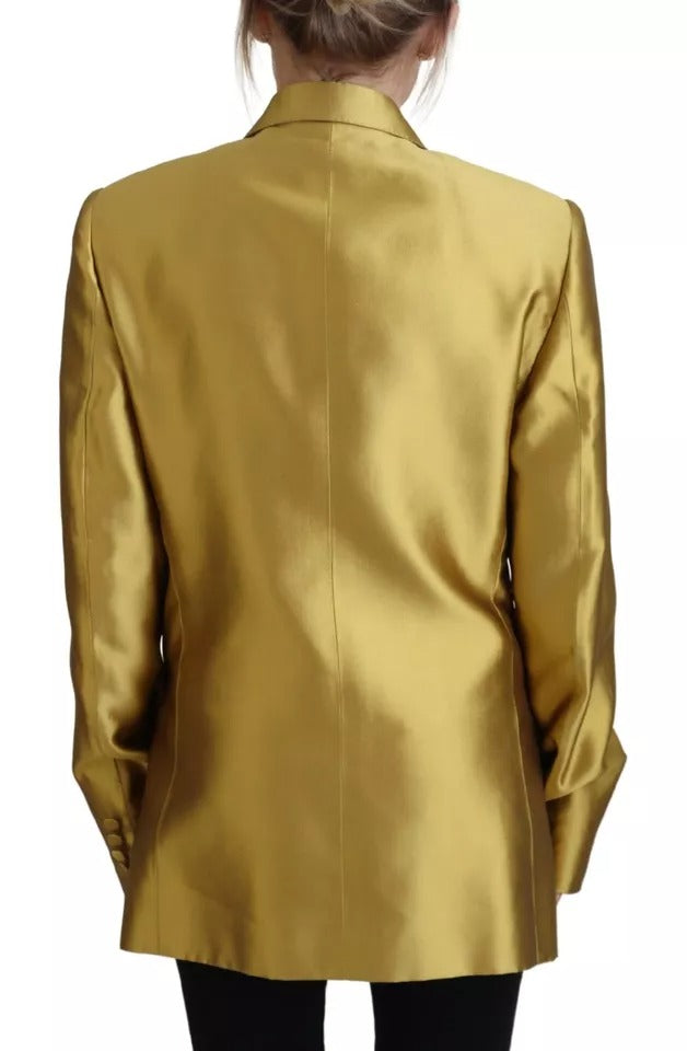 Dolce &amp; Gabbana Gold Satin Long Sleeve Blazer Coat Jacket