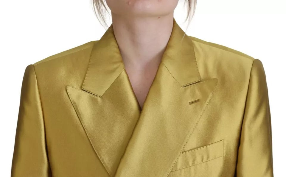 Dolce &amp; Gabbana Gold Satin Long Sleeve Blazer Coat Jacket