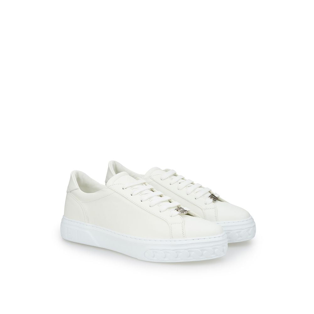 Casadei Smooth White Leather Sneakers