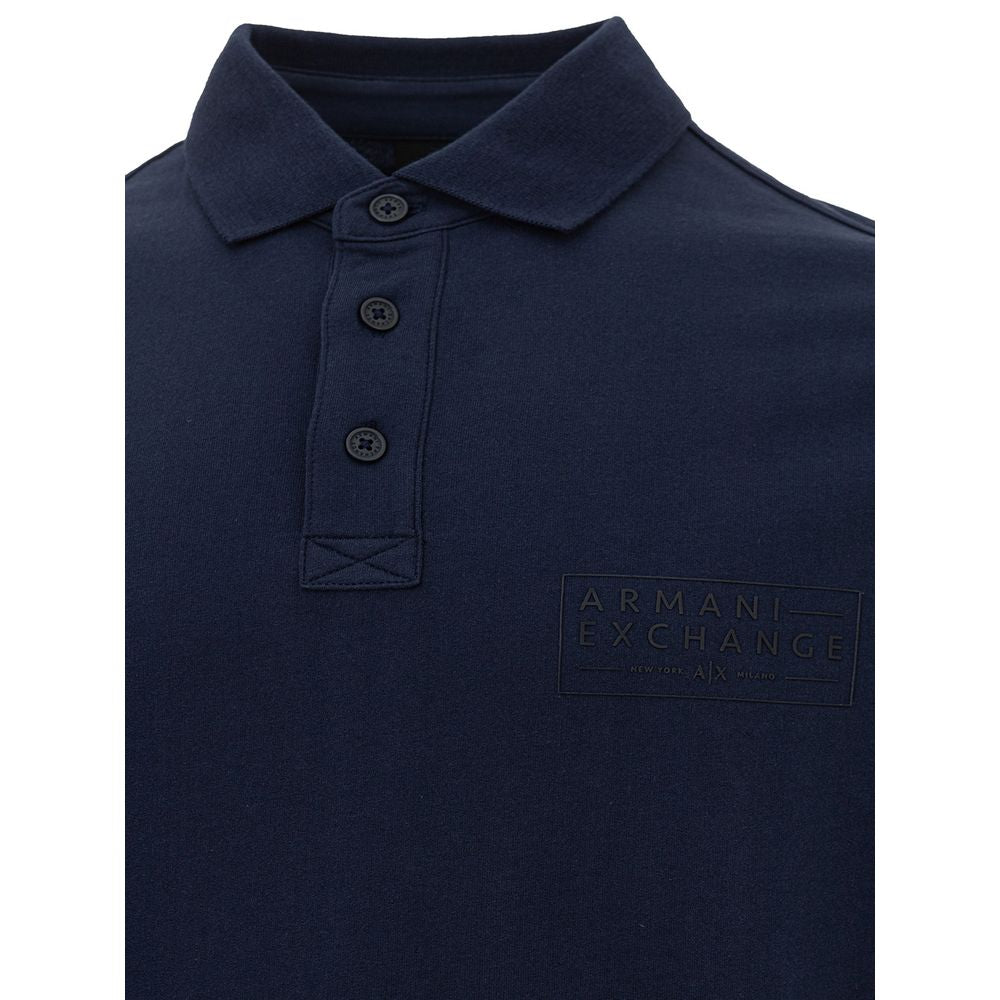 Armani Exchange Men's Smooth Blue Cotton Polo Shirt