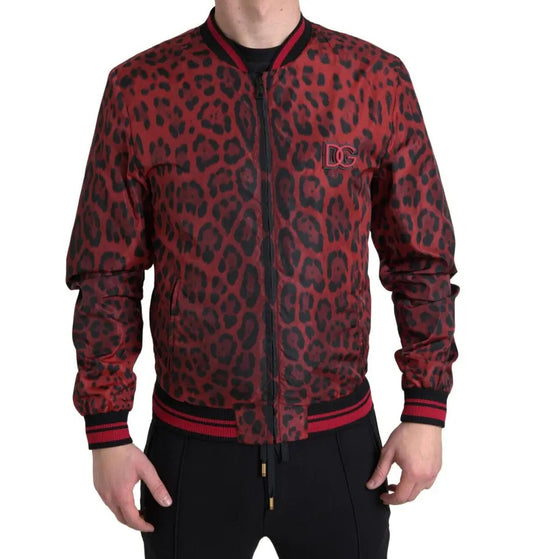 Dolce &amp; Gabbana Red Leopard Bomber Short Coat Jacket