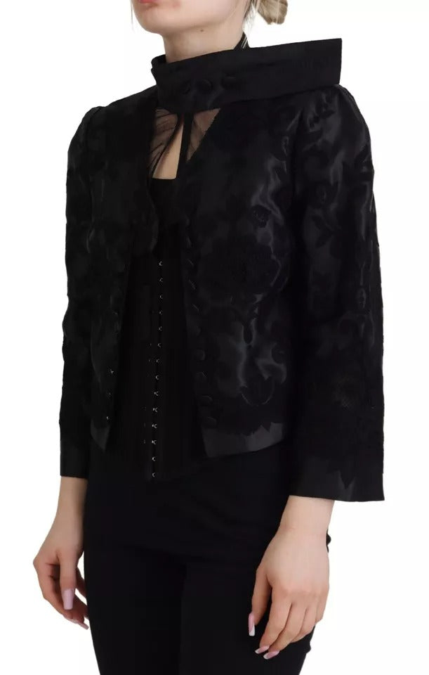 Dolce &amp; Gabbana Black Lace Sheer Corset Organza Silk Jacket