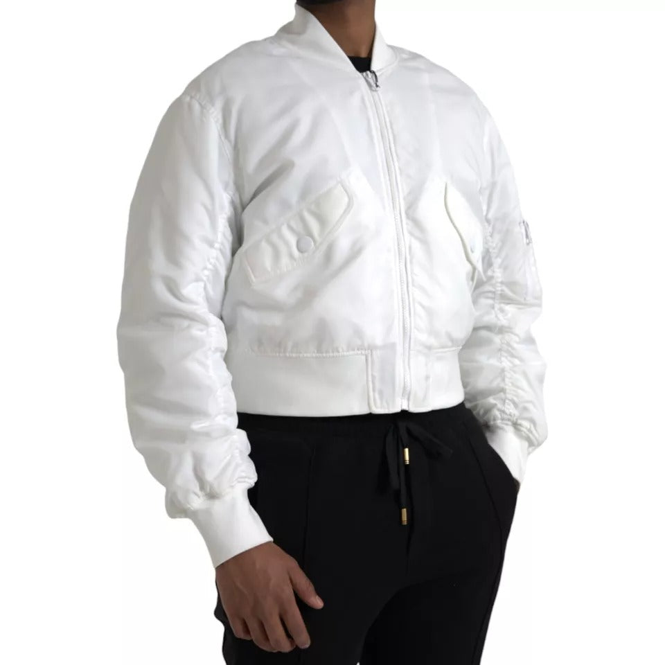 Dolce &amp; Gabbana White Long Sleeve Full Zip Bomber Jacket