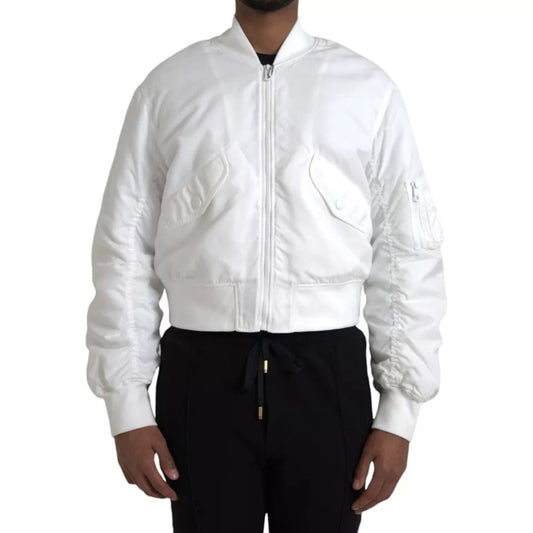 Dolce &amp; Gabbana White Long Sleeve Full Zip Bomber Jacket