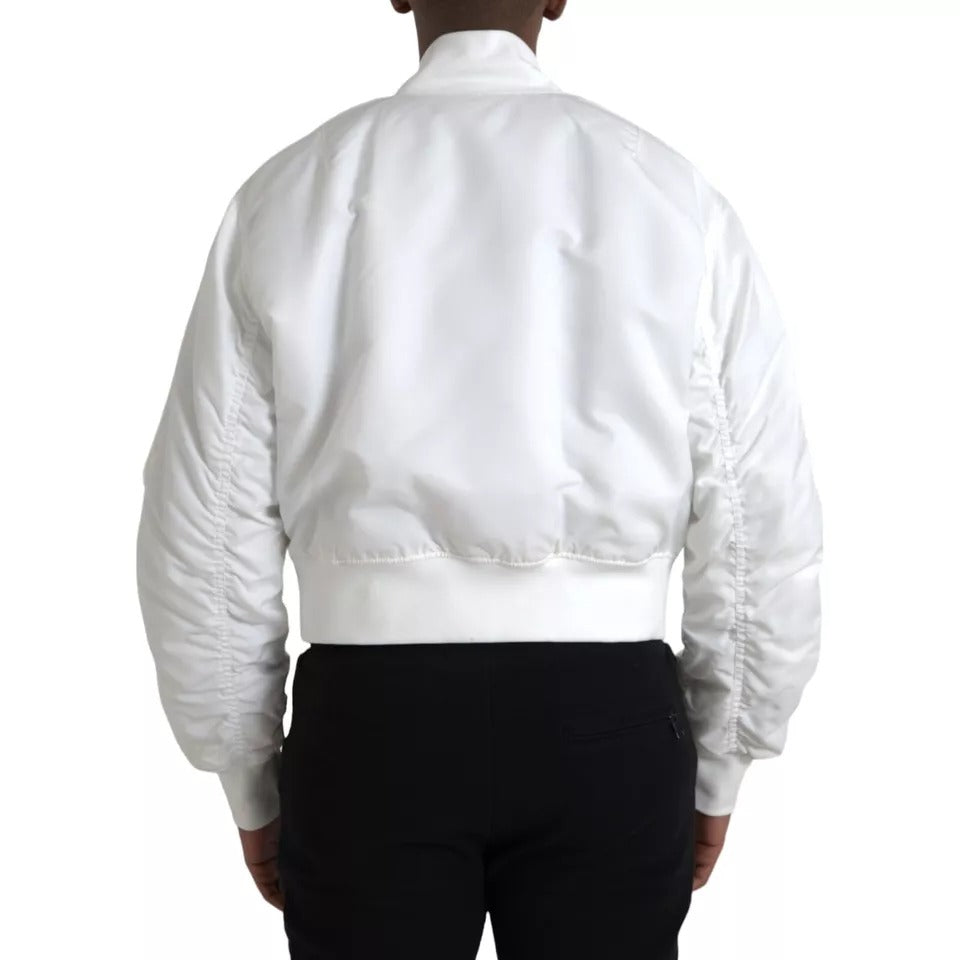 Dolce &amp; Gabbana White Long Sleeve Full Zip Bomber Jacket