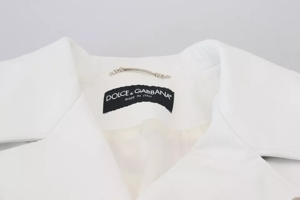 Dolce &amp; Gabbana White Leather Biker Coat Zipper Jacket