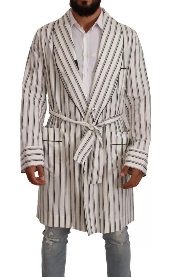 Dolce &amp; Gabbana White Striped Cotton Dressing Gown Wrap Jacket