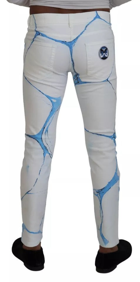 Dolce &amp; Gabbana White-Blue Cotton Skinny Denim Jeans