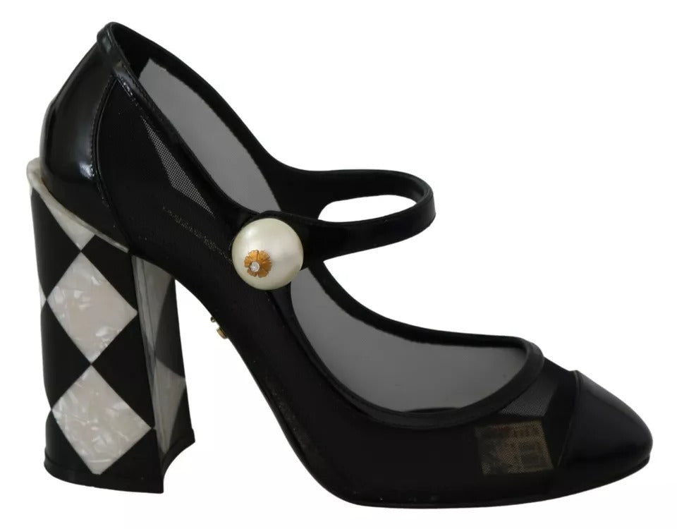 Dolce &amp; Gabbana Black Embellished Harlequin Mary Janes Pumps Shoes