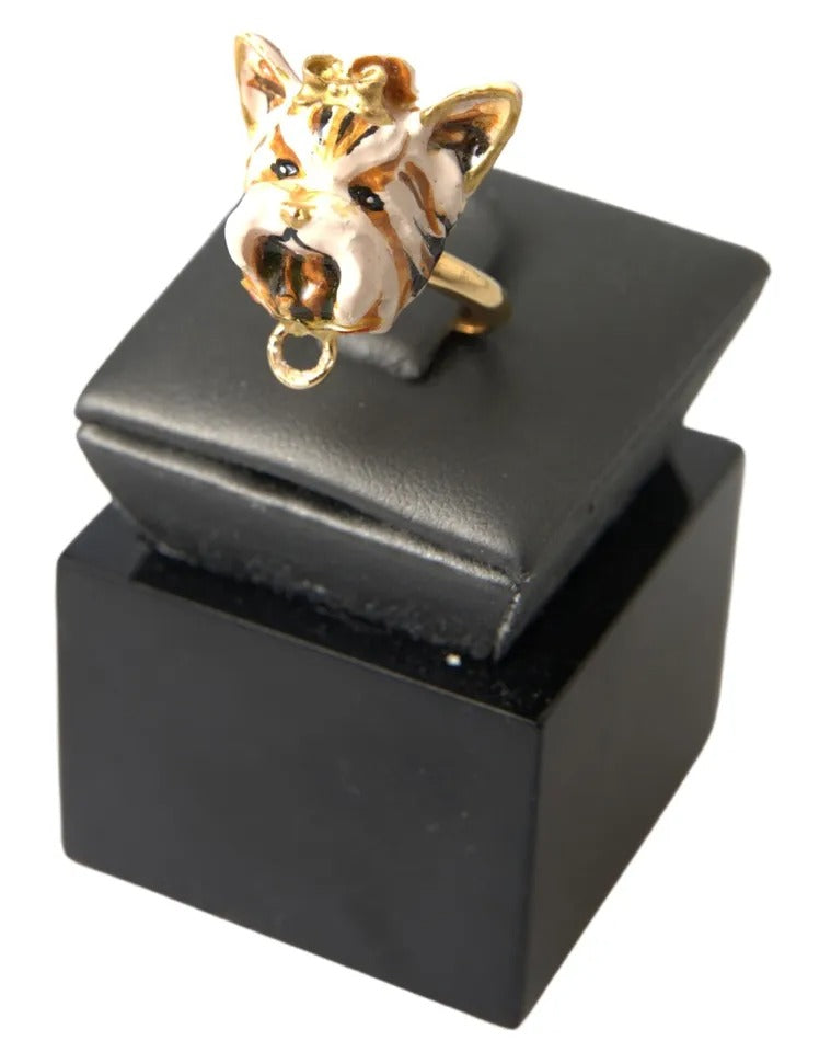 Dolce &amp; Gabbana Gold Brass Resin Beige Dog Pet Accessory Ring