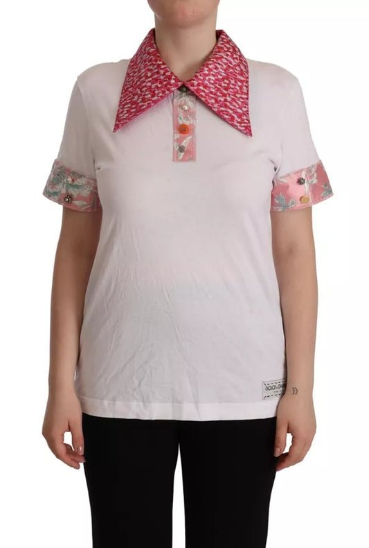 Dolce &amp; Gabbana White Sartoria T-shirt with wide collar and button placket