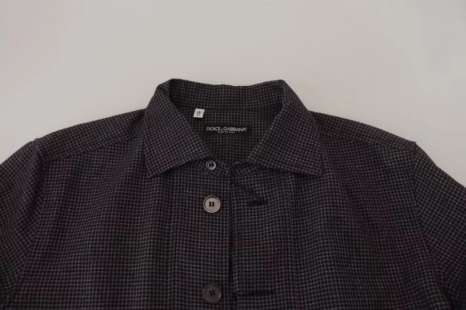 Dolce &amp; Gabbana Black Grey Checked Long Sleeve Collar Shirt Casual Shirt