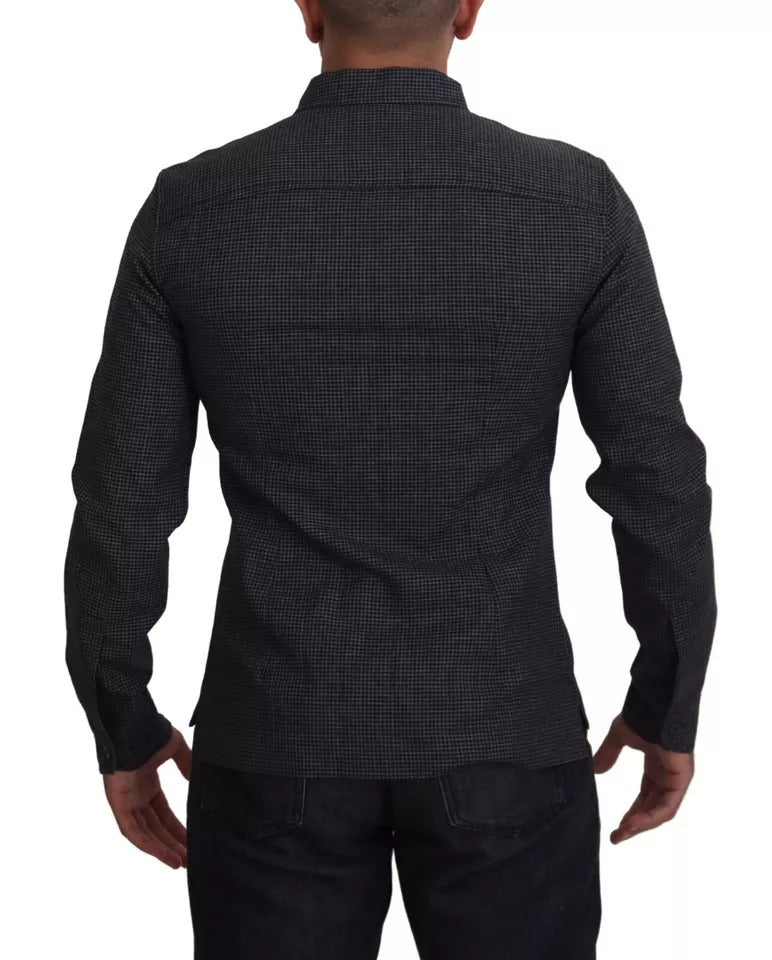 Dolce &amp; Gabbana Black Grey Checked Long Sleeve Collar Shirt Casual Shirt