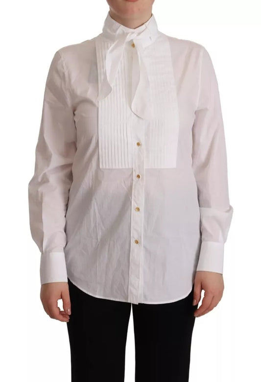 Dolce &amp; Gabbana White Cotton Collared Long Sleeve Shirt Formal Top