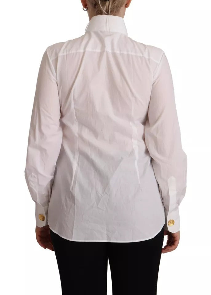 Dolce &amp; Gabbana White Cotton Collared Long Sleeve Shirt Formal Top