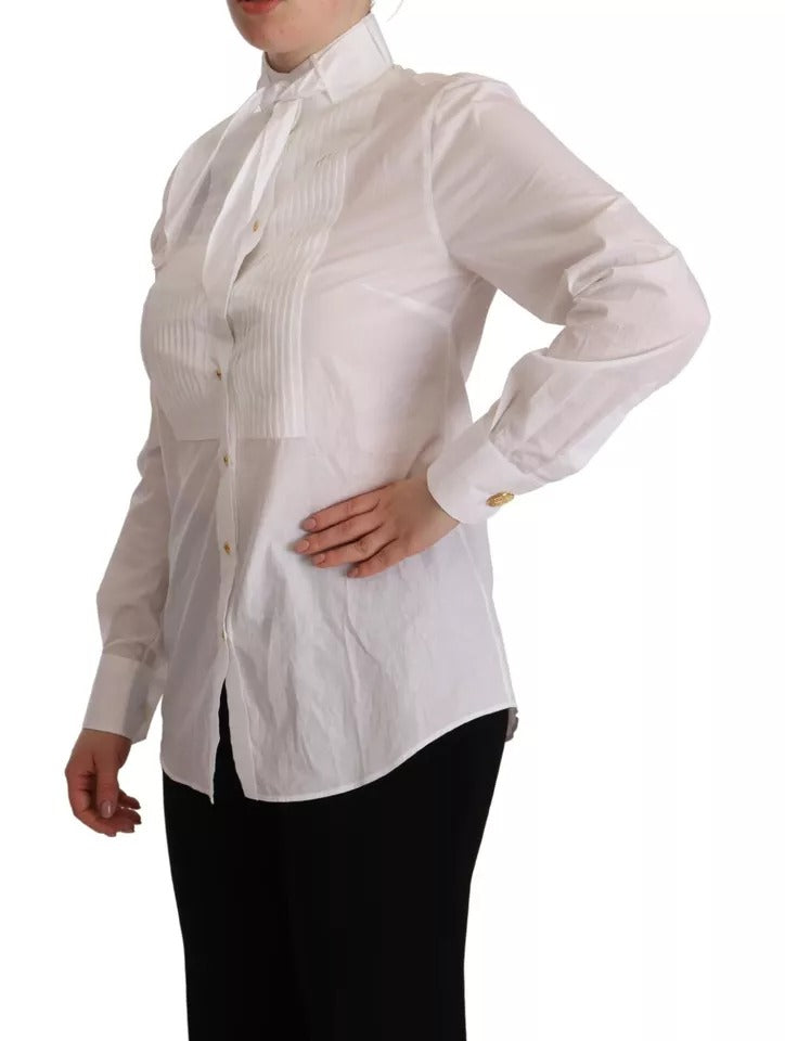 Dolce &amp; Gabbana White Cotton Collared Long Sleeve Shirt Formal Top