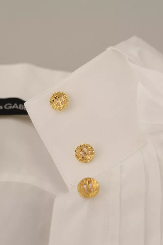 Dolce &amp; Gabbana White Cotton Collared Long Sleeve Shirt Formal Top